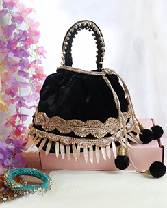 Soho Boho Studio Black Velvet Bucket Potli Bag