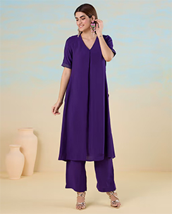 Likha Purple Smooth Art Silk Straight Kurta with Pant
