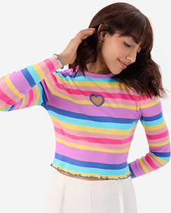 The Souled Store Rainbow Cut-Out Ribbed Women Full Sleeves Top