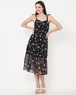 MISH Women Black Floral Midi Dress