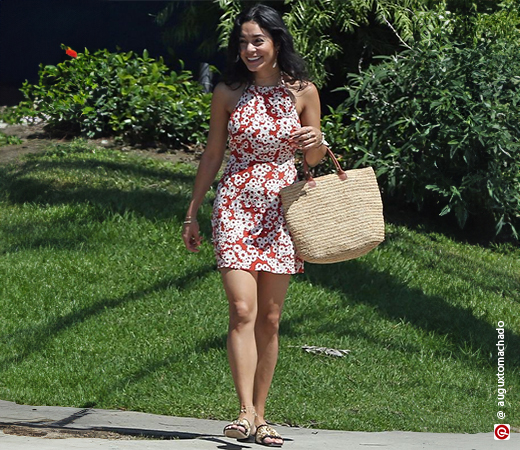 Vanessa Hudgens wearing a halter neck dress