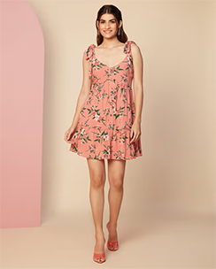 Twenty Dresses by Nykaa Fashion Pink Floral Printed V Neck A Line Short Dress