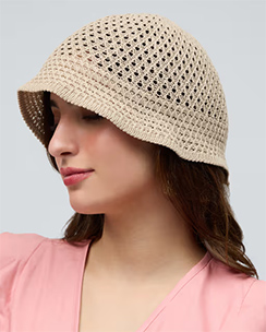  Twenty Dresses by Nykaa Fashion Beige Crochet Knitted Bucket Hat
