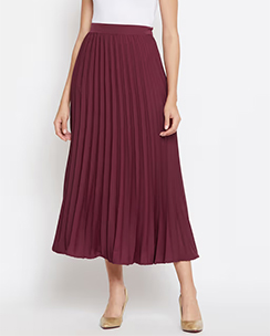 Uptownie Lite Maroon Crepe Pleated Skirt
