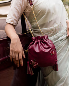 Miri Burgundy Hand Embroidered Roses Potli Bag
