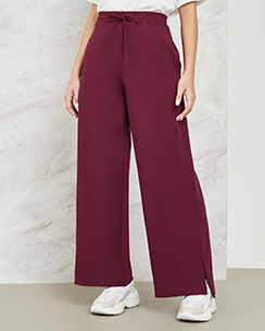 Styli Women Solid Wide Leg Palazzo Pants Burgundy