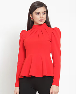 KASSUALLY Red High Neck Peplum Top
