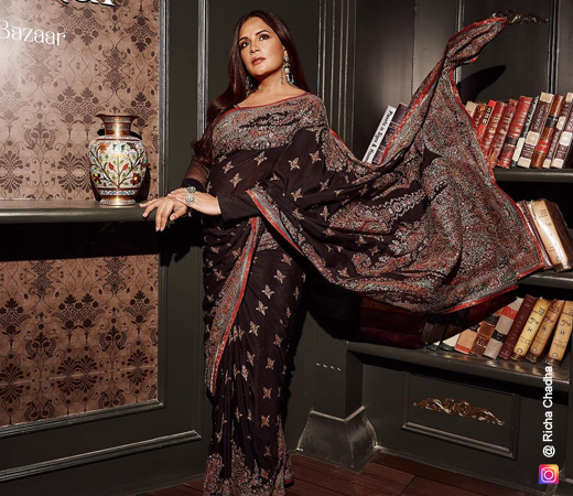 Richa Chaddha wearing a brown saree
