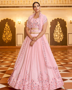  Odette Gorgeous Pink Semi Stitched Lehenga With Unstitched Blouse
