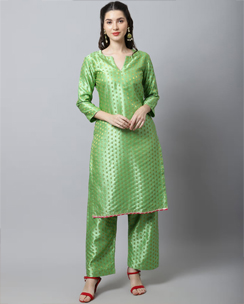 anokherang Sahiba Green Brocade Straight Kurta with Palazzo