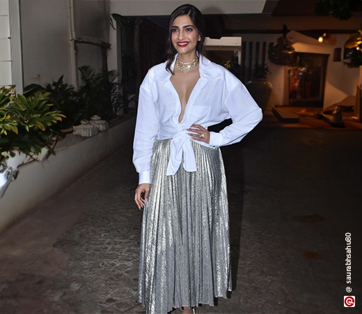 Sonam Kapoor wearing a skirt with a shirt
