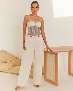 Urban Suburban Cream Wide Leg Trouser
