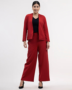 Fable Street Blazer and Wide Legged Trousers Co-Ord-Red (Set of 2)
