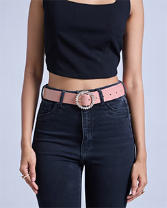 Twenty Dresses by Nykaa Fashion Pink Solid Stone Embellished Buckle Belt
