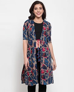 Indibelle Navy Blue Abstract Print Rayon Shrug