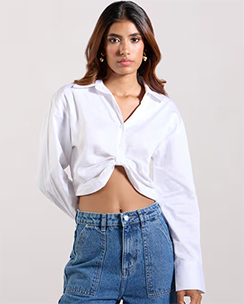 MIXT by Nykaa FashionWhite Solid Full Sleeves Twisted Crop Shirt
