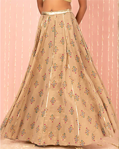 Indya X Nikhil Thampi Beige Floral Print Chanderi Lehenga Skirt
