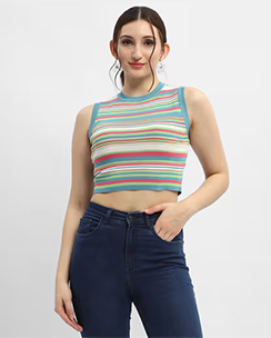 Madame Striped Multi-Color Crop Top
