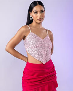 Twenty Dresses by Nykaa Fashion Pink Sequin Crop Top
