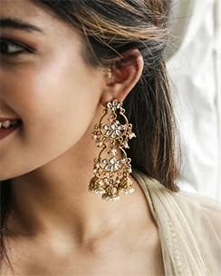 Fida Wedding Ethnic Gold Kundan Drop Earrings For Women