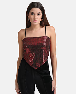 Kazo x Janhvi Kapoor Red Stick-on Sequin Scarf Top
