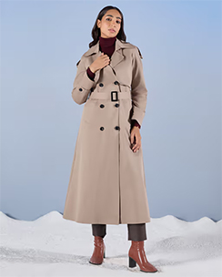 RSVP by Nykaa Fashion Beige Solid Double Breasted Longline Trench Coat
