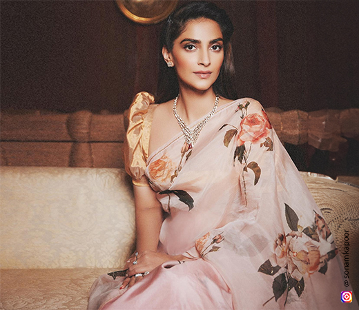 Sonam Kapoor wearing a hand painted saree