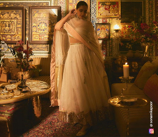 Sonam Kapoor wearing a white lehenga