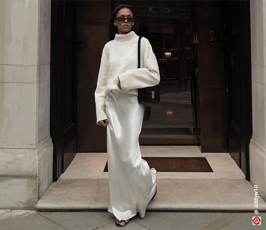 White slip dress and sweater