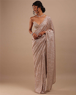 KALKI FASHION Winsome Peach Sequins Embroidery Saree in Shimmer with Unstitched Blouse