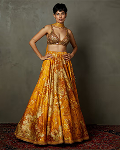 RI.Ritu Kumar Yellow Ochre Kylie Floral Lehenga Blouse with Dupatta