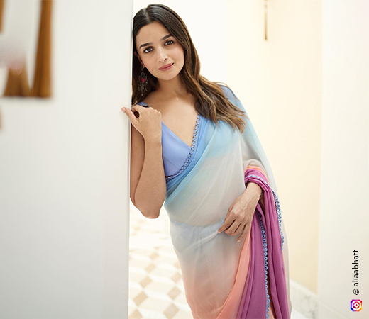 Alia Bhatt in a multi-colour georgette saree