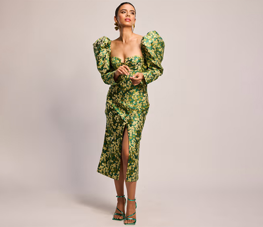 TheRealB The Antagonist Princess Floral Jacquard Green Midi Dress