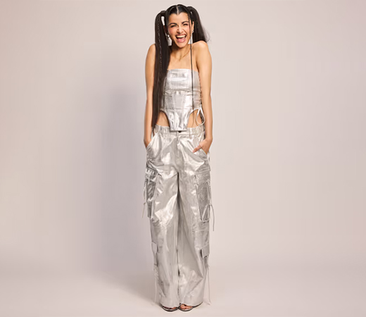 The Clothing Factory Silver Twill Corset Crop Top