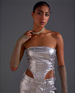 The Clothing Factory Silver Twill Corset Crop Top