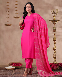 Anubhutee Women Pink Solid Regular Kurta with Trouser & Dupatta (Set of 3)