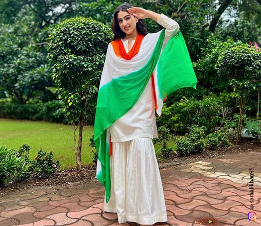 Sara Ali Khan wearing a statement tricolour dupatta 