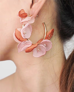 Yellow Chimes Pink Boho Handmade Flower Half Hoop Earrings
