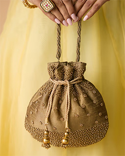 Azai by Nykaa Fashion Gold Pearl Embroidery Potli Bag