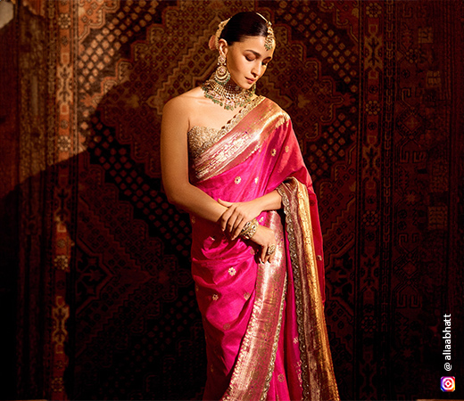 Alia Bhatt wearing a pink saree 