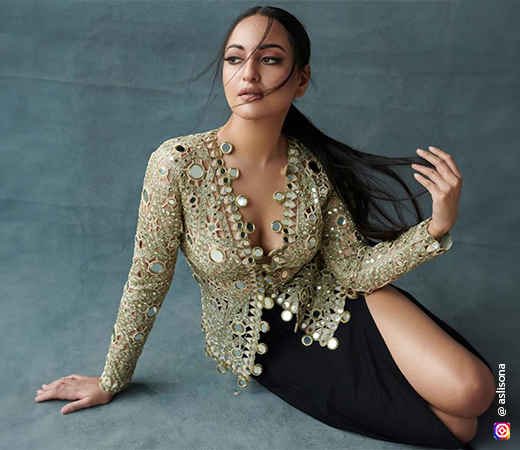 Sonakshi Sinha wearing a mirror work blazer
