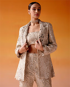  Twenty Nine Ivory Mirrorwork Scallop Coat Jacket
