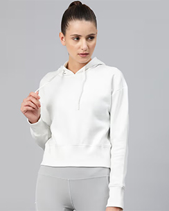  white hooded crop sweatshirt for athleisure
