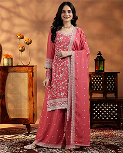 Women Rose Pink Kurta and Palazzo with Dupatta