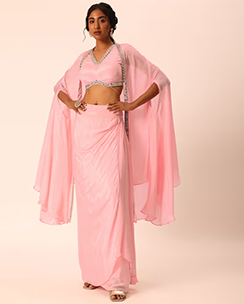 Pink Jacket And Dhoti With Mirror Work