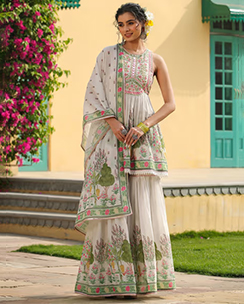 Ivory Nazraana Mulmul Peplum Sharara