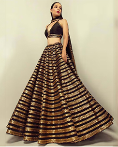 Black Colour Sequence Semi Stitched Lehenga with Unstitched Blouse