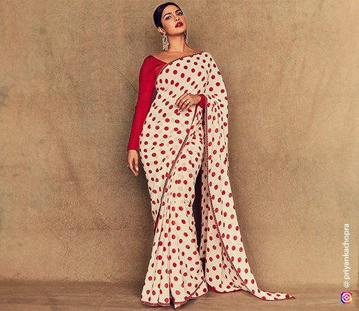 Priyanka Chopra in a polka dot red saree