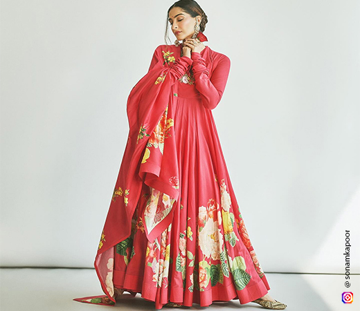 Sonam Kapoor in a red floral anarkali