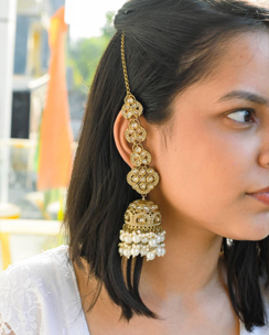 ISHKAARA Golden Kundan Long Jhumka Earrings